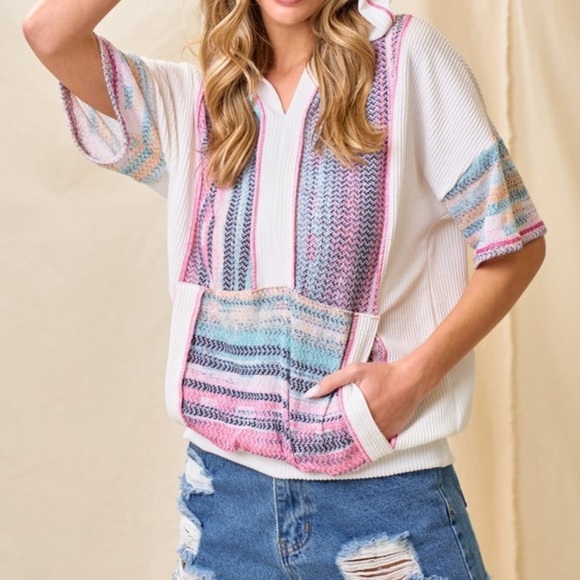 Lovely Melody Tops - NWOT Lovely Melody short sleeve ribbed hoodie size small